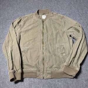 GAP Mens Military Olive Green Bomber Jacket Size M Army Retro Indie Cotton Linen
